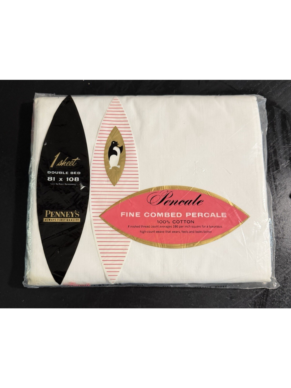 Vintage Penney’s White Double Bed Sheet Fine Combed Percale 100% Cotton NEW
